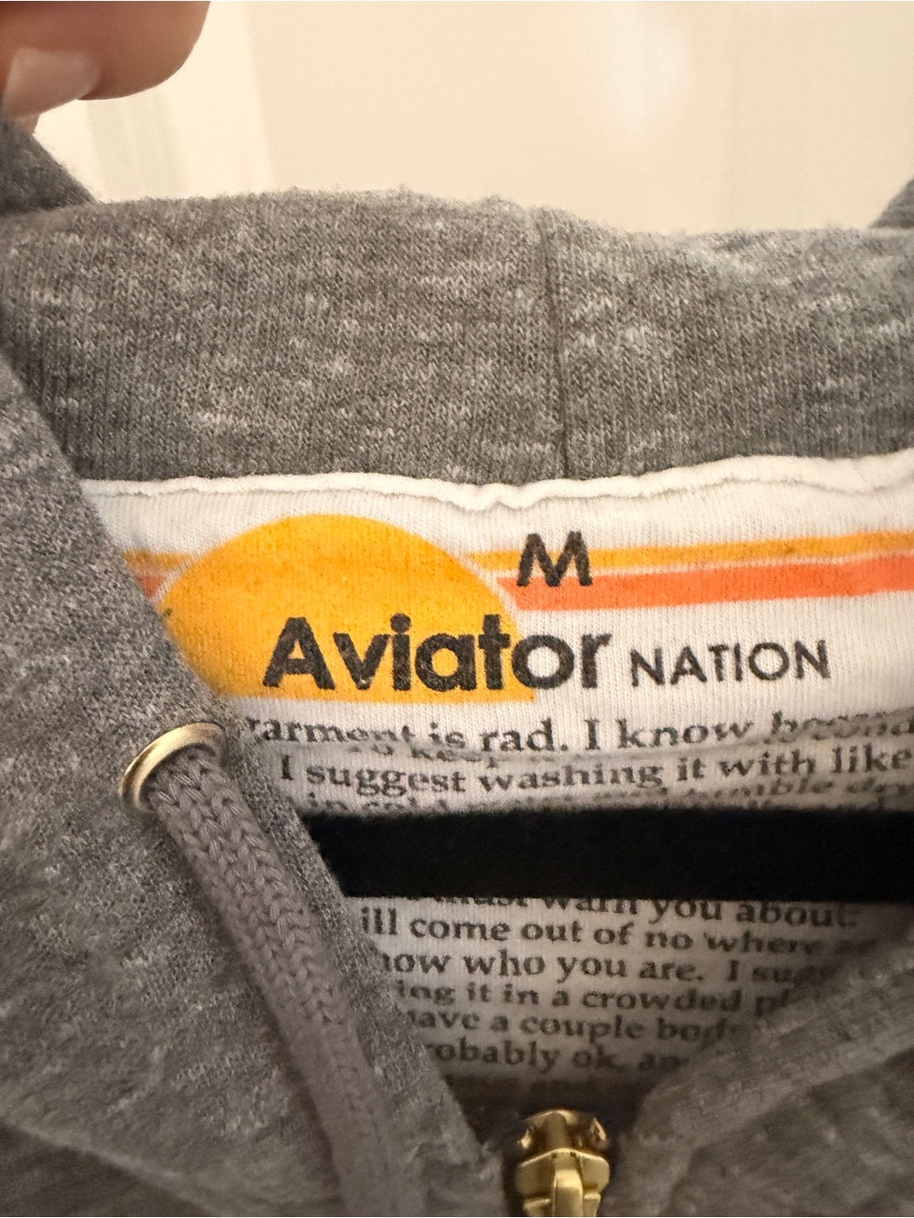 Aviator Nation Gray Hoodie with Yellow and Orange Label Accent - Picture 3 of 3
